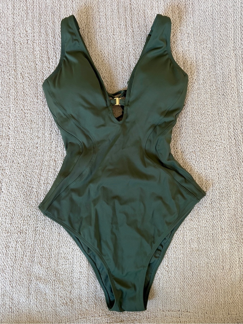 TA3 Brazilian Plungey Keyhole Dark Green one piece swimsuit Shapeware corset XS
